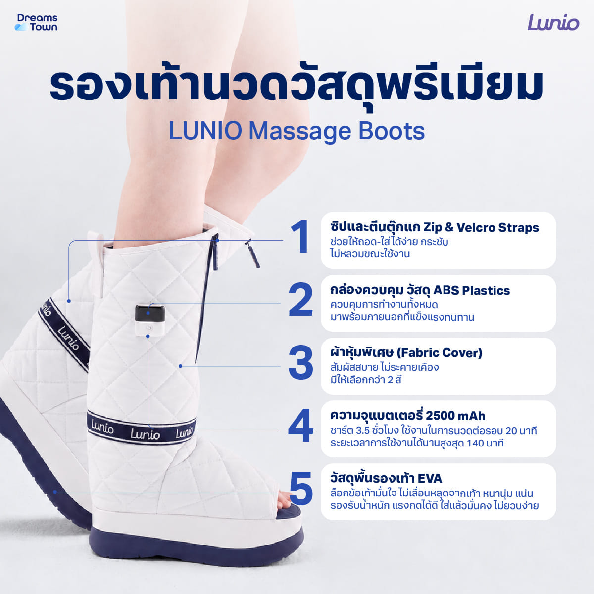 รองเท้านวดไฟฟ้าแบบไร้สาย LUNIO รุ่น MASSAGE BOOTS WHITE_1